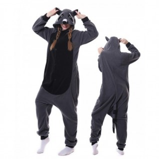 Dark Gray Raccoon Onesie Cartoon Animal One Piece Pajamas Fleece Couple Kigurumi Home Clothes