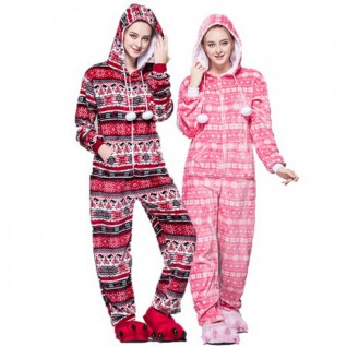 Red Bird Pajamas Autumn and Winter Flannel Onesie Kigurumi Adult Couple Loungewear