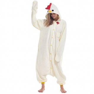 White Rooster Onesie Pajamas Fleece Cartoon Halloween Kigurumi