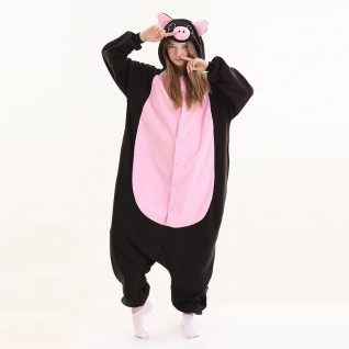 Black Pig Kigurumi Cartoon Animal Cosplay Pajamas Couple Homewear Black Pig Onesie