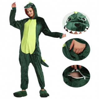 Green Dinosaur Kigurumi Animal Onesie Pajama Costumes for Adult