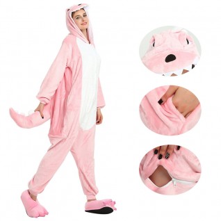 Pink Dinosaur Kigurumi Animal Onesie Pajama Costumes for Adult