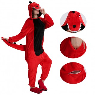 Red Dinosaur Kigurumi Animal Onesie Pajama Costumes for Adult