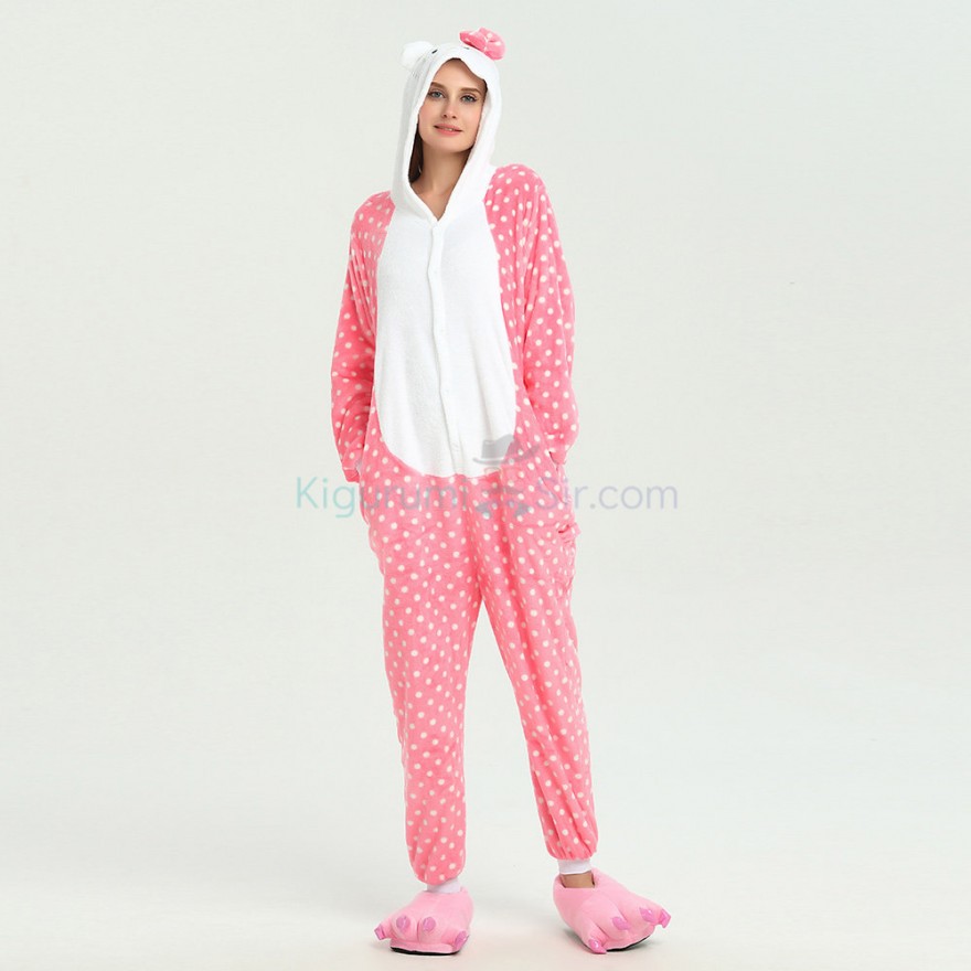 Hello Kitty Womens Hooded Union Suit Heart Cat Sleeper Onesie Pajama