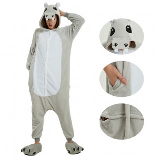 Grey Hippo Kigurumi Animal Onesie Pajama Costumes for Adult