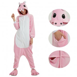 Pink Hippo Kigurumi Animal Onesie Pajama Costumes for Adult