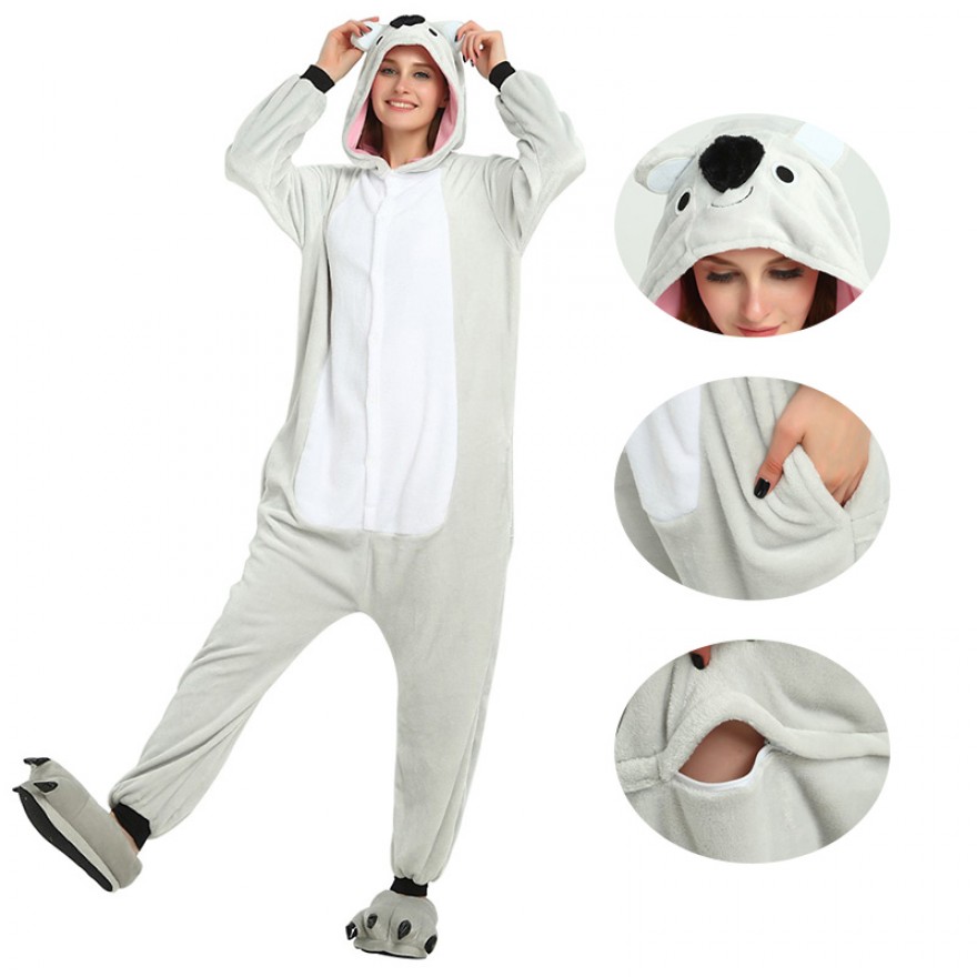 Black Koala Kigurumi Animal Onesie Pajama Costumes for Adult