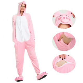 Pink Pig Kigurumi Animal Onesie Pajama Costumes for Adult