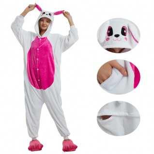 Rose Red Rabbit Kigurumi Animal Onesie Pajama Costumes for Adult