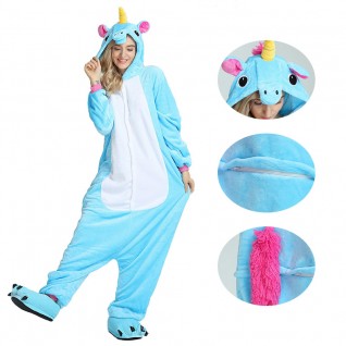 Unicorn Blue Kigurumi Animal Onesie Pajama Costumes for Adult