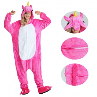 Unicorn Rose Red Kigurumi Onesies Pajamas Animal Onesies for Adult