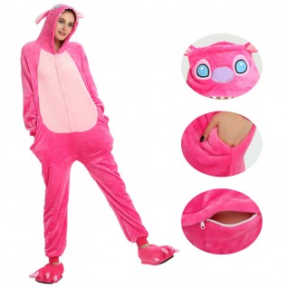 Pink Stitch Kigurumi Animal Onesie Pajama Costumes for Adult