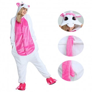 Rose Red Unicorn Kigurumi Animal Onesie Pajama Costumes for Adult