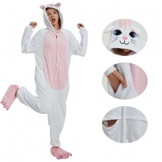 White Cat Kigurumi Animal Onesie Pajama Costumes for Adult
