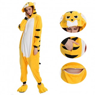 Yellow Tiger Kigurumi Animal Onesie Pajama Costumes for Adult