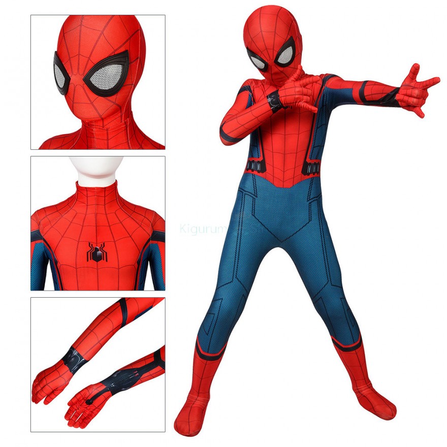 Sense of guilt Serious Kilauea Mountain Spider-Man Homecoming Cosplay Costume Spiderman Jumpsuit for Kids