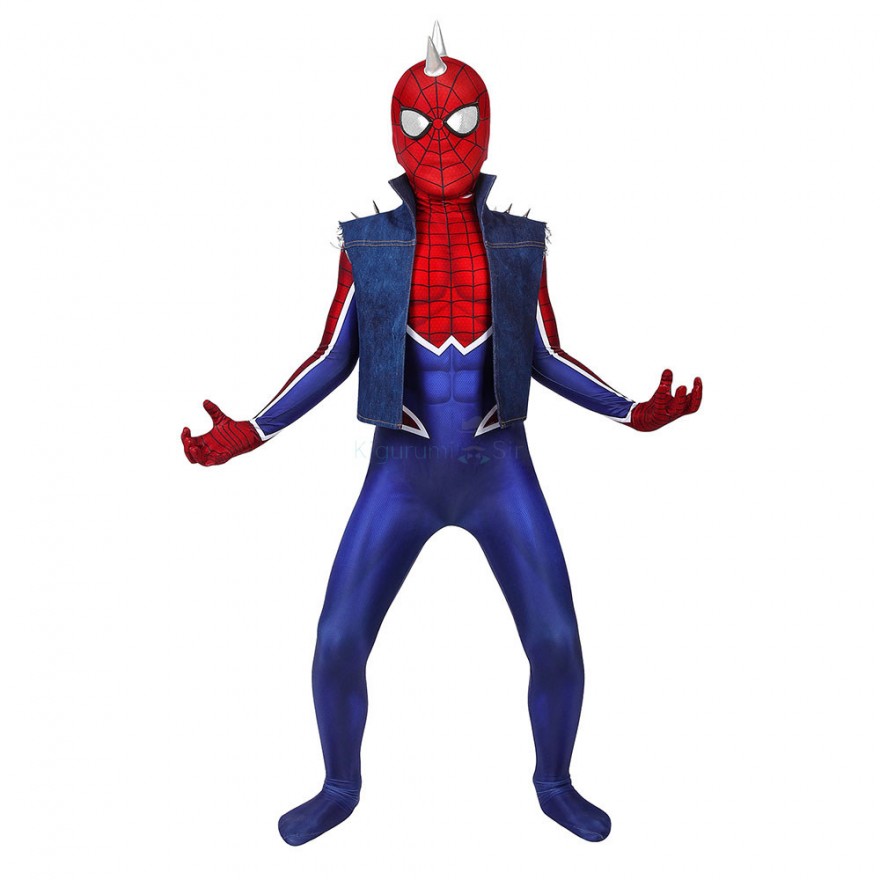 Spider-Punk Cosplay Costume Spiderman Jumpsuit for Kids.